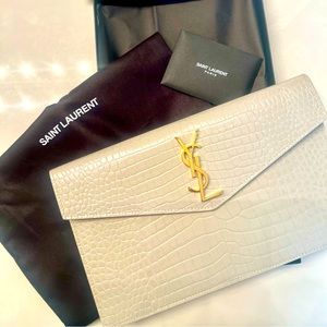 YSL UPTOWN POUCH IN CROCODILE-EMBOSSED SHINY LEATHER